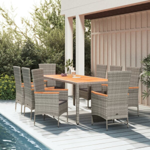 vidaXL 9-delige Tuinset met kussens poly rattan grijs