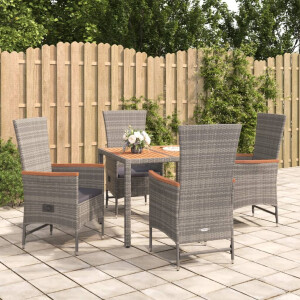 vidaXL 5-delige Tuinset met kussens poly rattan grijs