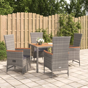 vidaXL 5-delige Tuinset met kussens poly rattan grijs