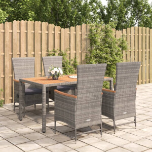 vidaXL 5-delige Tuinset met kussens poly rattan grijs
