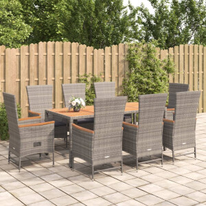 vidaXL 9-delige Tuinset met kussens poly rattan grijs