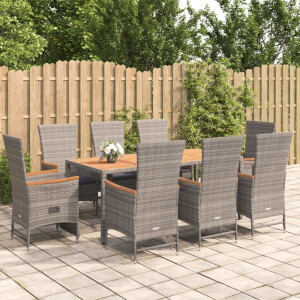 vidaXL 9-delige Tuinset met kussens poly rattan grijs