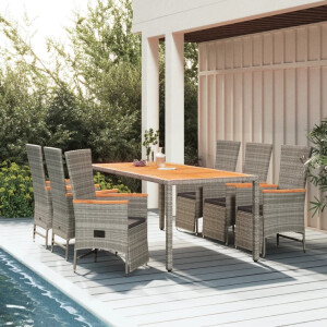 vidaXL 7-delige Tuinset met kussens poly rattan grijs