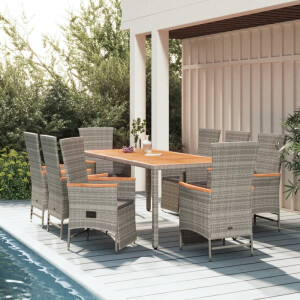 vidaXL 9-delige Tuinset met kussens poly rattan grijs