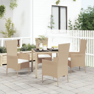 vidaXL 5-delige Tuinset met kussens poly rattan beige