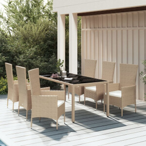 vidaXL 7-delige Tuinset met kussens poly rattan beige