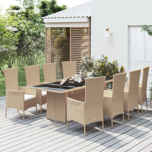 vidaXL 9-delige Tuinset met kussens poly rattan beige
