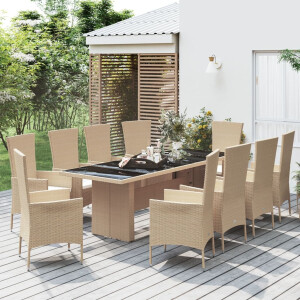 vidaXL 11-delige Tuinset met kussens poly rattan beige