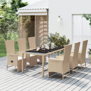 vidaXL 7-delige Tuinset met kussens poly rattan beige