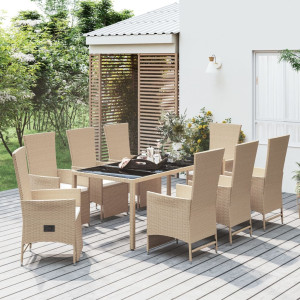 vidaXL 9-delige Tuinset met kussens poly rattan beige