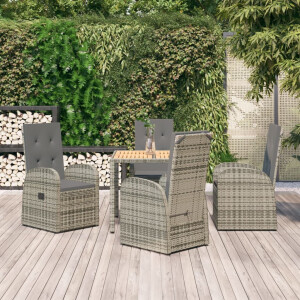 vidaXL 5-delige Tuinset met kussens poly rattan grijs