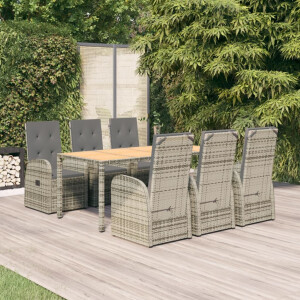 vidaXL 7-delige Tuinset met kussens poly rattan grijs