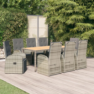vidaXL 9-delige Tuinset met kussens poly rattan grijs