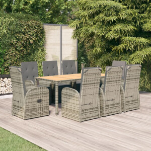 vidaXL 9-delige Tuinset met kussens poly rattan grijs