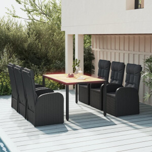 vidaXL 7-delige Tuinset met kussens poly rattan zwart