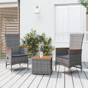 vidaXL 3-delige Loungeset poly rattan en massief acaciahout grijs
