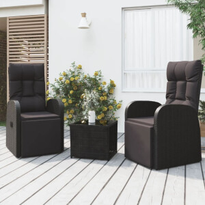vidaXL 3-delige Loungeset poly rattan en staal zwart