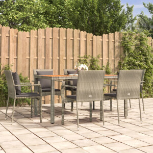 vidaXL 7-delige Tuinset met kussens poly rattan grijs