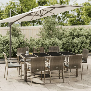 vidaXL 9-delige Tuinset met kussens poly rattan grijs