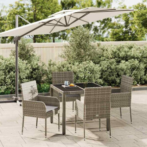 vidaXL 5-delige Tuinset met kussens poly rattan grijs
