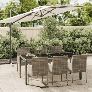 vidaXL 7-delige Tuinset met kussens poly rattan grijs