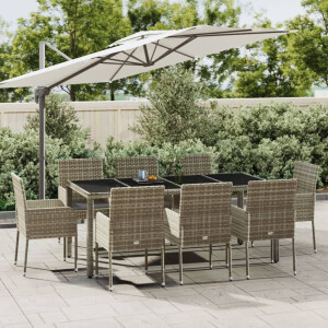 vidaXL 9-delige Tuinset met kussens poly rattan grijs