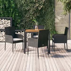 vidaXL 5-delige Tuinset met kussens poly rattan zwart