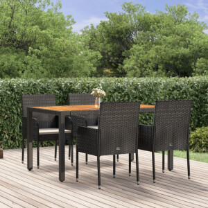 vidaXL 5-delige Tuinset met kussens poly rattan zwart
