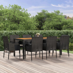 vidaXL 9-delige Tuinset poly rattan zwart