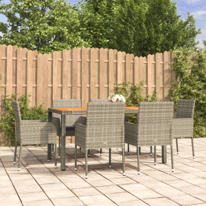 vidaXL 7-delige Tuinset met kussens poly rattan grijs