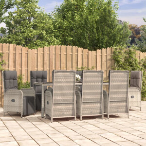 vidaXL 9-delige Tuinset met kussens poly rattan grijs