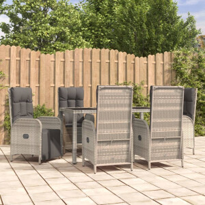 vidaXL 7-delige Tuinset met kussens poly rattan grijs