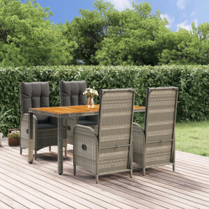 vidaXL 5-delige Tuinset met kussens poly rattan grijs