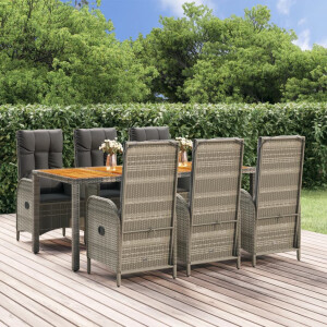vidaXL 7-delige Tuinset met kussens poly rattan grijs