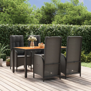 vidaXL 5-delige Tuinset met kussens poly rattan zwart