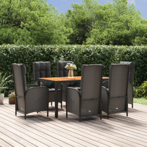 vidaXL 7-delige Tuinset met kussens poly rattan zwart