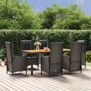 vidaXL 7-delige Tuinset met kussens poly rattan zwart