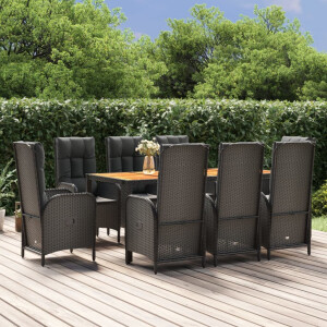 vidaXL 9-delige Tuinset poly rattan zwart