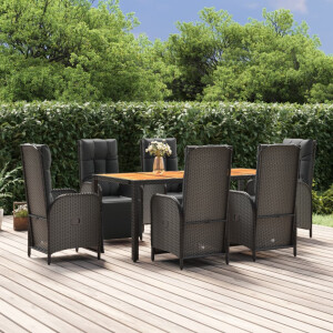 vidaXL 7-delige Tuinset met kussens poly rattan zwart