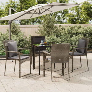vidaXL 5-delige Tuinset met kussens poly rattan zwart en grijs