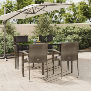 vidaXL 5-delige Tuinset met kussens poly rattan zwart en grijs