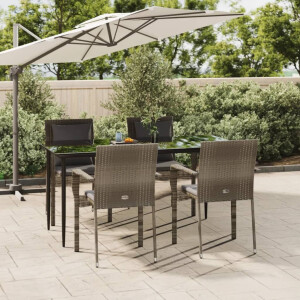 vidaXL 5-delige Tuinset met kussens poly rattan zwart en grijs