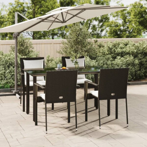 vidaXL 5-delige Tuinset met kussens poly rattan zwart