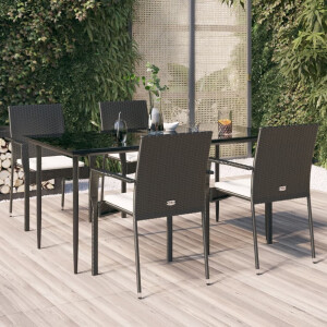 vidaXL 5-delige Tuinset met kussens poly rattan zwart