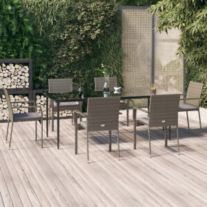 vidaXL 7-delige Tuinset met kussens poly rattan zwart en grijs