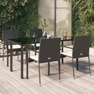 vidaXL 5-delige Tuinset met kussens poly rattan zwart