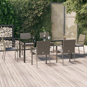 vidaXL 7-delige Tuinset met kussens poly rattan zwart en grijs