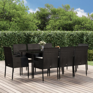 vidaXL 9-delige Tuinset poly rattan zwart