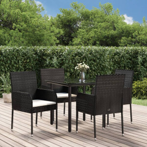 vidaXL 5-delige Tuinset met kussens poly rattan zwart