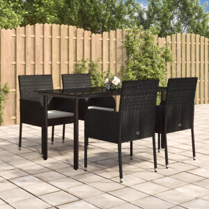 vidaXL 5-delige Tuinset met kussens poly rattan zwart